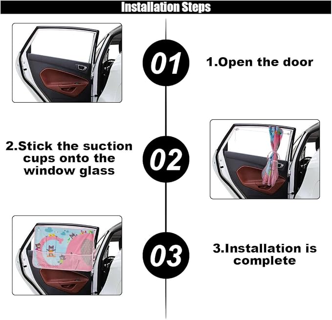 GLSOWEE Car Window Shade for Baby, Blackout Car Window Curtain, Elephant | Storage Pockets & 7 Suction Cups, Cartoon Pattern Car Side Window Sun Shade Cover for Sun/Heat/UV Rays Protection, Pink - Image 6