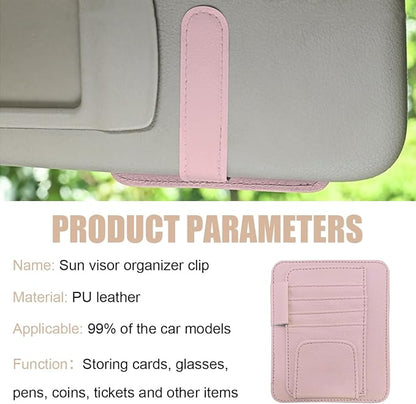 Augeny 2 PCS Car Sun Visor Organizer, Small Auto Visor Organizer and Storage, Registration and Document Holder for Sunglasses, Card, Pen, Driver License, Car Accessories (Pink) - Image 6