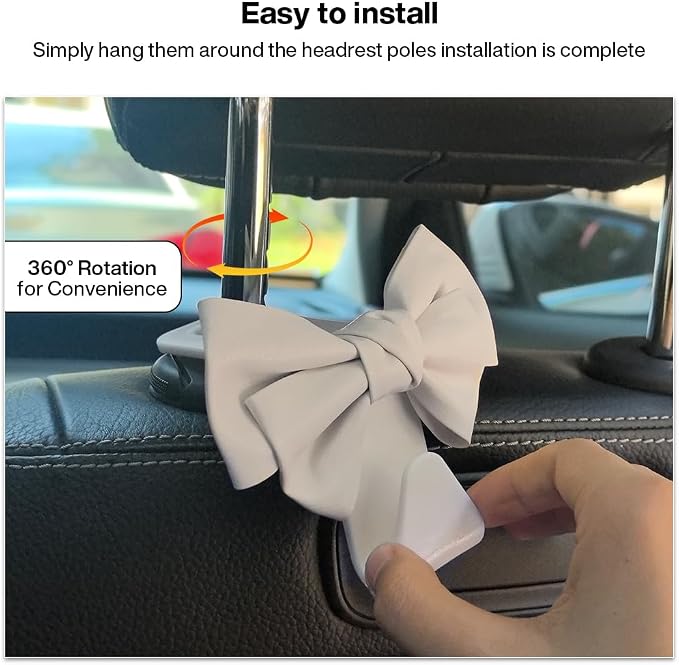 2-Pack Car Seat Headrest Hooks, Handbag Hangers, White leather | Storage organizer for handbags, clothes, coats and grocery bags; practical interior accessory for most cars and SUVs - Image 3