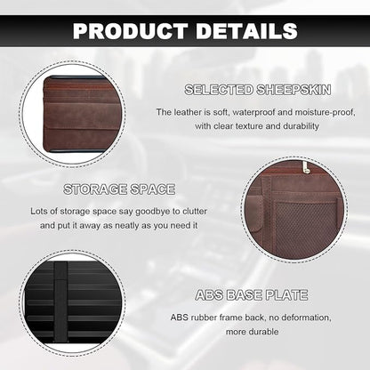 Car Sun Visor Organizer, Leather Sun Visor Pocket Organizer Case with Multi-Pocket Net Zipper, Suede Note Holder Car Visor Storage Pouch for Card Pen Sunglasses Document (Brown) - Image 3