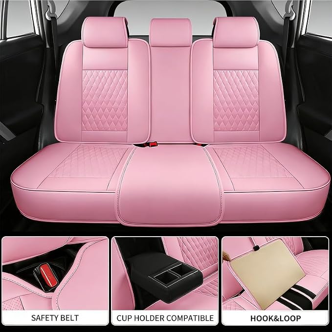 Car Seat Covers Full Set Custom Fit for Lexus RX350 2009-2026, Pink | Lumbar Support, Premium Faux Leather, Breathable, Anti-Slip, Airbag Compatible, Waterproof, Car Seat Protectors, 2 Row-5Seat - Image 3