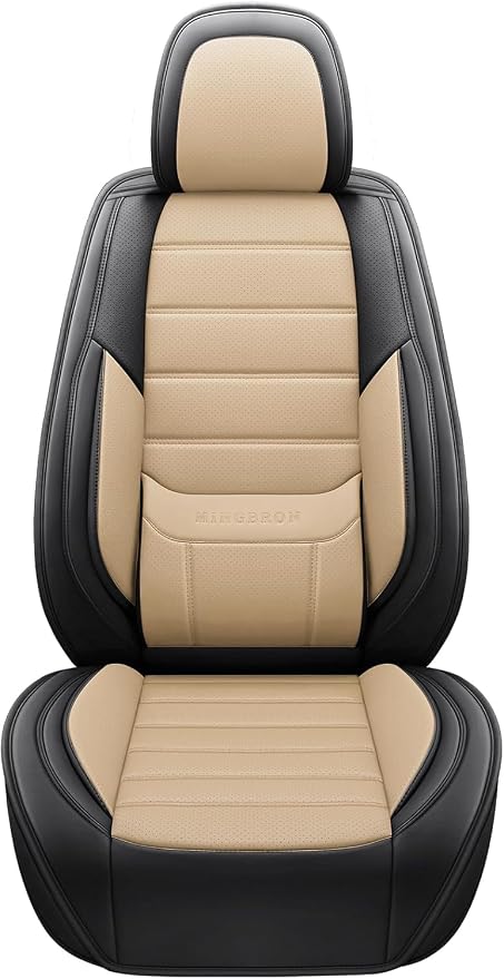MINGBRON Seat Covers, Car Seat Covers Front Seats, Car Seat Cover, Car Seat Protector Waterproof, Car Seat Cushion Nappa Leather, Beige Seat Covers Carseat Cover Universal Fit for Most Cars - Image 4