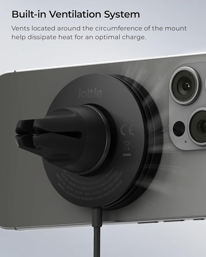 iOttie Velox Qi2 Mini Wireless Charging Car Mount - MagSafe Compatible Air Vent Phone Mount with 15W Charging for Qi2-enabled Smartphones Including iPhone 12,13,14,15,16 and 17. Car Charger Included. - Image 5