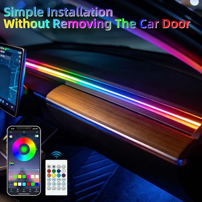 Acrylic Interior Car LED Lights with Remote and Wireless APP, Ambient Lighting Kits Fiber Optic Strip LEDs,16 Million Colors Music&DIY Function (1 in 1) - Image 3