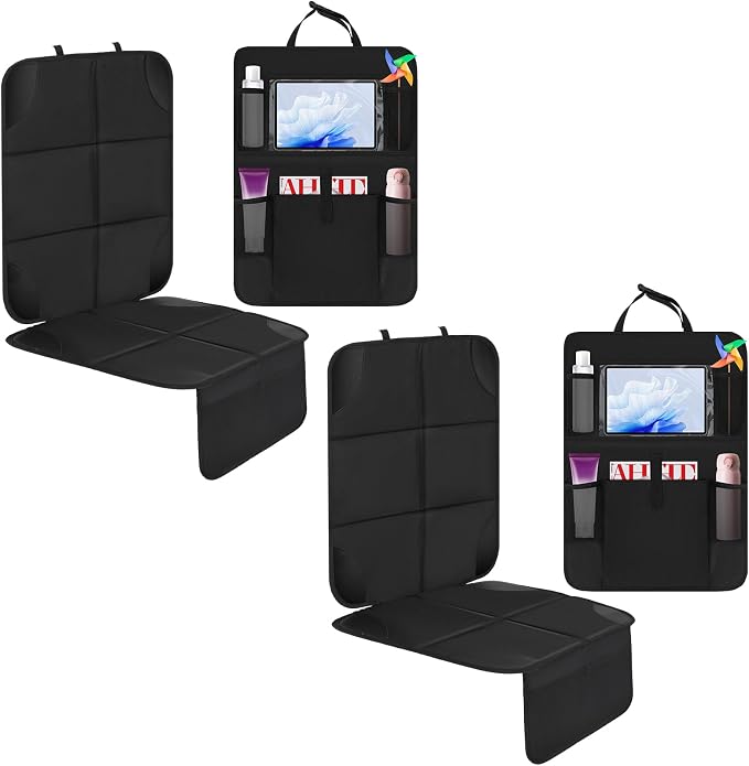 4 Pack Non-slip Car Seat Protector and Backseat Organizer Kick Mat with Tablet Holder, Large Waterproof Car Seat Protector with Storage Pockets for Leather and Fabric - Image 8