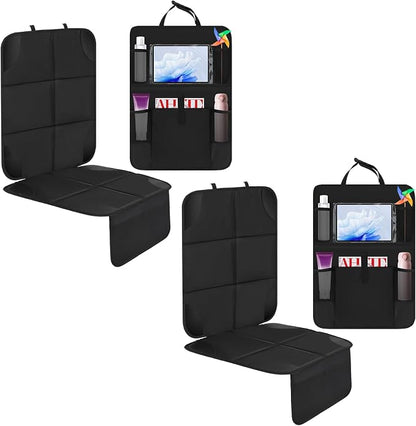 4 Pack Non-slip Car Seat Protector and Backseat Organizer Kick Mat with Tablet Holder, Large Waterproof Car Seat Protector with Storage Pockets for Leather and Fabric - Image 8