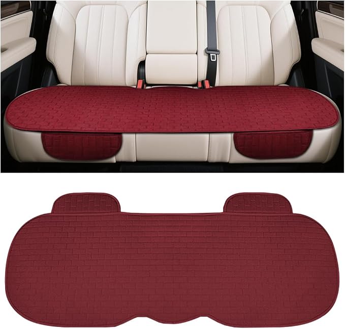 Osilly Car Back Seat Cover, Anti-Slip Long Vehicle Rear Bench Protectors with Storage Pocket, Breathable Comfortable Auto Interior Seating Bottom Protection Accessories, Universal Fit (Wine Red) by Osilly