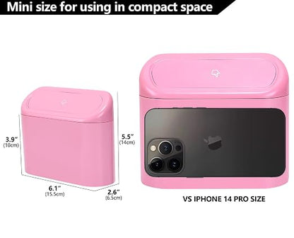 Ginsco 2 Pack Mini Car Trash Can with Lid, Small Car Garbage Can, Cute Leakproof ABS Trash Bin, Auto Accessories for Interior, Garbage Bin for Home, Office with 120pcs Trash Bags Pink - Image 4