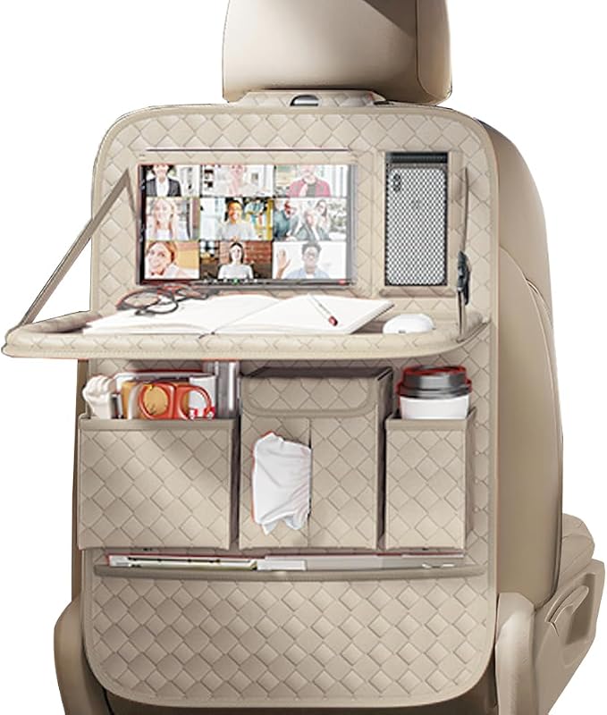 XDV Car Seat Organizers,Multi-functional Back Seat Protectors, Storage Pouches, and Tray Holders (for Cars, Kids, Seat Back and Rear Seats) (Woven Beige, 1 Pcs) by Unknown