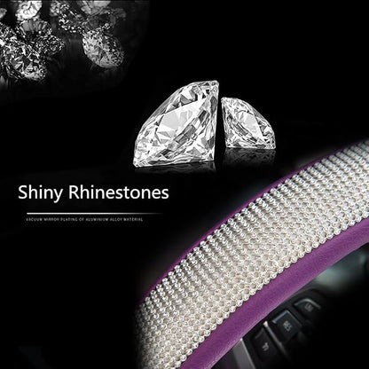 New Diamond Leather Steering Wheel Cover with Bling Crystal Rhinestones | Universal Fit 15 Inch Car Wheel Protector for Women Girls Purple - Image 8