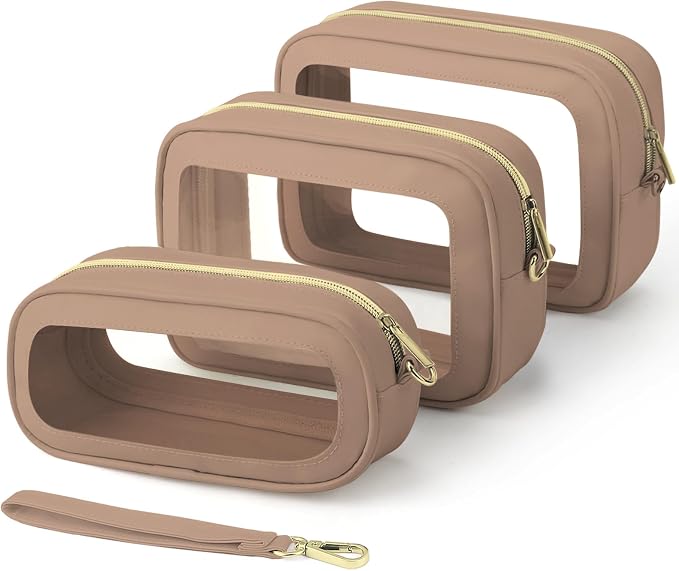 3PCS Clear Makeup Bags with Handles, TSA Approved Toiletry Bags, Diaper Bag Organizer Pouch, TPU Car Storage Organizer with Zippers, Waterproof Travel Organizer Bag for Women by Unknown