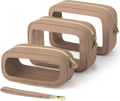 3PCS Clear Makeup Bags with Handles, TSA Approved Toiletry Bags, Diaper Bag Organizer Pouch, TPU Car Storage Organizer with Zippers, Waterproof Travel Organizer Bag for Women by Unknown