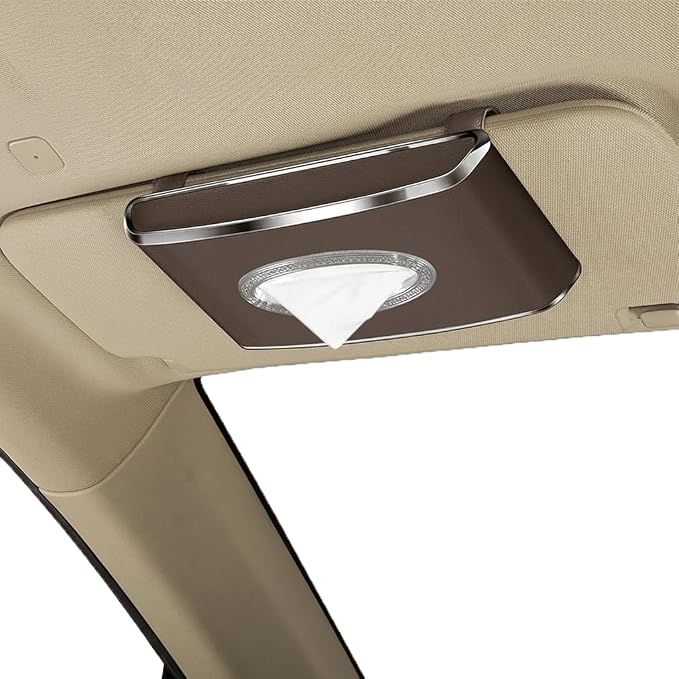 Faux Leather Car Tissue Box for Car Interior, Multi-Function Tissue Holder with Visor Clip, Armrest & Back Seat Napkin Organizer, Vehicle Tissue Dispenser Accessories (Brown Hanging) by Oktree