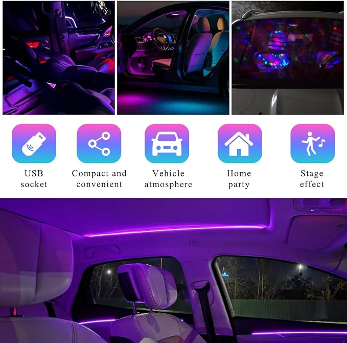 KVAEY 2 PCS USB Star Night Light, Adjustable Sound Activated Car Roof Atmosphere Lamp, Portable Romantic LED Auto Interior Ambient Light for Car, Bedroom, Party, Ceiling - Image 5