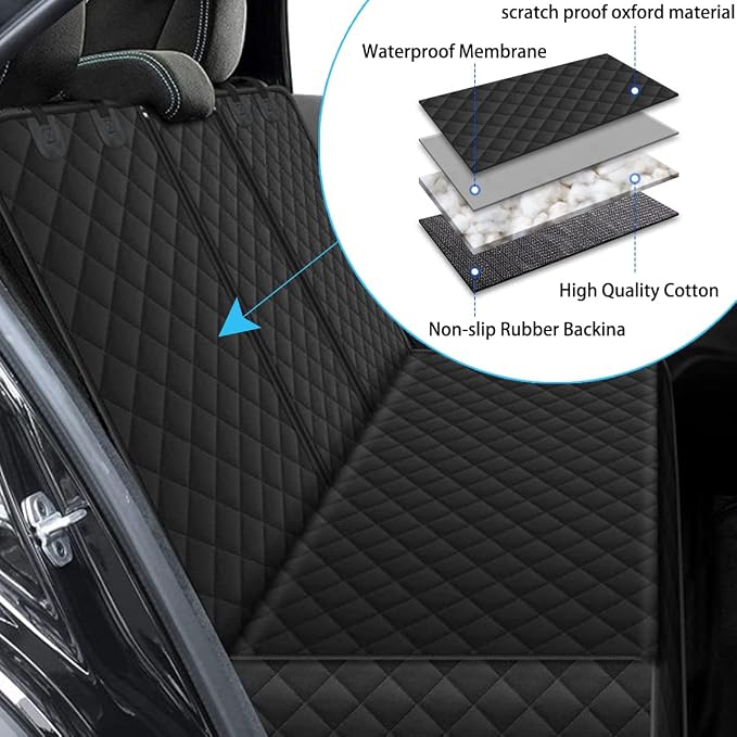 BESULEN Dog Car Seat Cover Waterproof Back Seat Protector Orange Edge | Oxford cloth with grid texture, buckle strap setup, anchor support, fits most cars, SUVs, and trucks, car accessories - Image 4