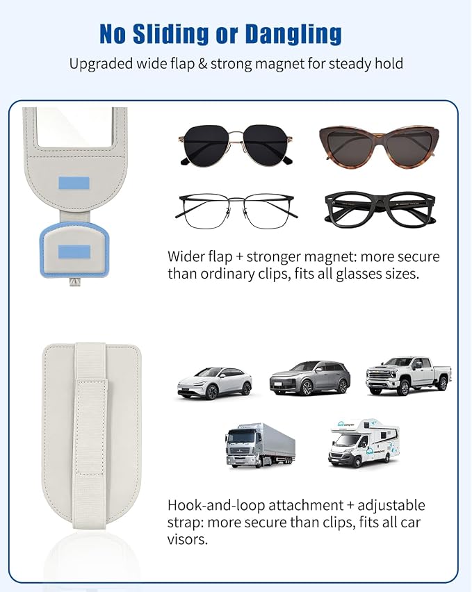 Car Visor Sunglasses Holder, 3 in 1 Glasses Clip with Photo Picture Display & Extra Storage Pocket, Anti-Slip Universal Sun Visor Organizer, 2026 Upgraded (1, Off-White) - Image 4