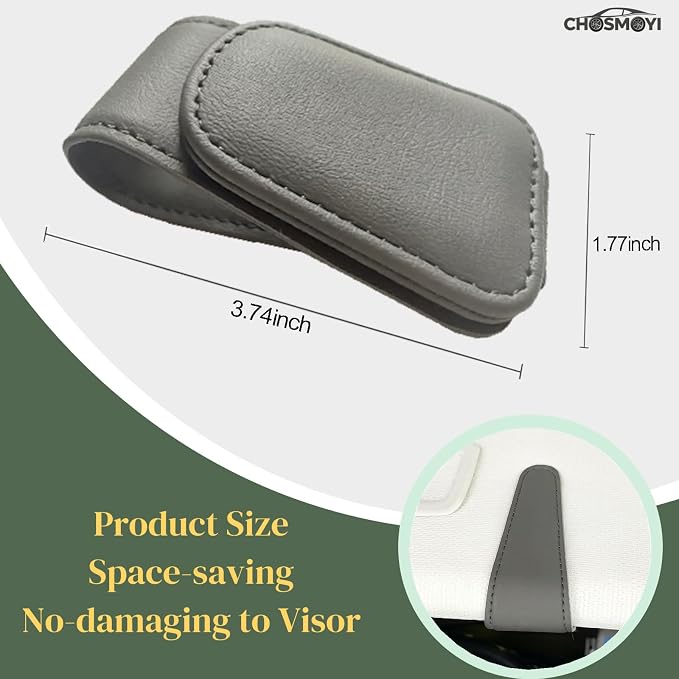 Magnetic Visor Sunglasses Holder, Leather Eyeglass Clip for Car(Grey) | Securely Clips Sunglasses on Car Visor, One-Handed Operation, Car Travel Essentials for Long Trips - Image 3