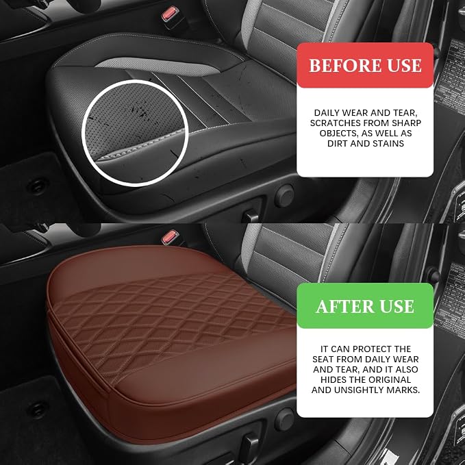 Leather Front Car Seat Cover, Anti-Slip Car Seat Bottom Covers, Full Wrapped Bottom Seat Protectors with Storage Pocket, Universal Comfortable Seat Cushion Fit Vehicles SUVs Trucks (Coffee) - Image 4