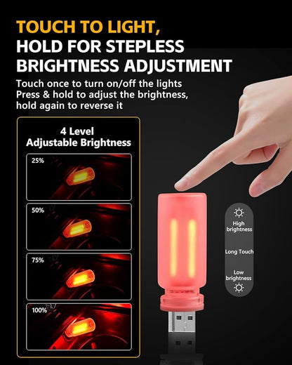 2PCS USB Car Lights, Touch Adjustment Lights, Plug in USB Vehicle Interior Ambient Light, Mini LED Retro Bulb Frosted Glass Night Light for Car, Camping, Holiday Decoration, Party, Bedroom (Red) - Image 4