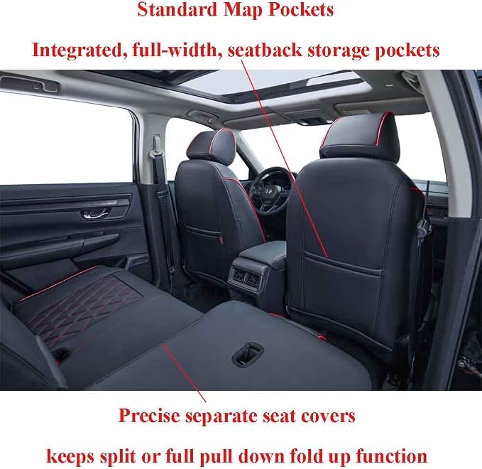 EKR Car Seat Covers for Honda HRV 2023-2027,Leatherette Full Set | Custom Fit for Honda HRV EX-L 2023-2027 Glove-Like Fit,Airbag Compatible,Easy Clean,Faux Leather(Black with Red Piping) - Image 3