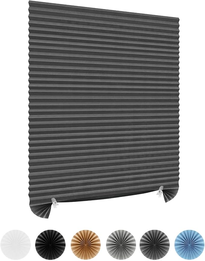 Window Blinds Cordless Blackout No Drill Cut to Size Clip On Stick On Self Adhesive Temporary Blinds Pleated Paper Blinds for Windows Doors Shades for Home Nursery Bedroom Kitchen Bathroom | Non-Woven, Blackout, Easy Install, Self Adhesive, Pleated Win... by Maritown