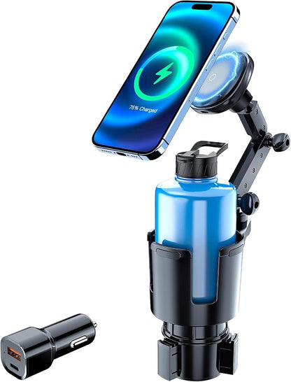 This Hill for Magnetic Cup Holder Charger, 360° Rotating Wireless Magnetic Car Charger, Fast Charging Phone Holder for iPhone 17 16 15 14 13 12 and Samsung Galaxy S20 Above Series [With QC 3.0 Adapter by LightGripHeavyDuty