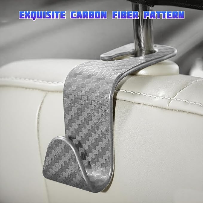 4 Pack 4.13 Inch Carbon Fiber Car Seat Headrest Hooks, Gray | plastic body, supports up to 55 lb, tool-free post fit, rotates beneath headrest when idle, interior storage accessory - Image 6