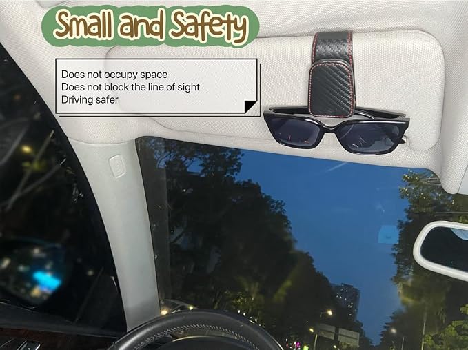Leather Sunglass Clip for Car Visor, Magnetic Glasses Holder(Carbon Fiber) | Fits Different Size Eyeglasses, Easy Installation & Operation, Cool Car Accessories - Image 4