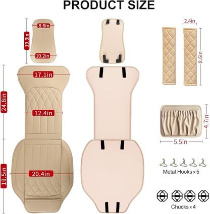 BEITK 2 Pack Waterproof Front Car Seat Covers for Car Truck SUV Beige | PU Leather, Scratch-resistant, Sideless Design, Universal Fit, with Storage Pockets and Seat Belt Pads, Easy to Install - Image 2