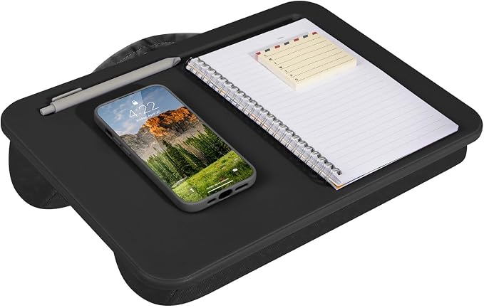 LAPGEAR Compact Lap Desk – Black, Fits 14" Laptops | Microbead Cushion, Built-In Pencil Slot, Carry Handle, Fits Standard Letter-Size Paper (8.5" × 11") by LapGear