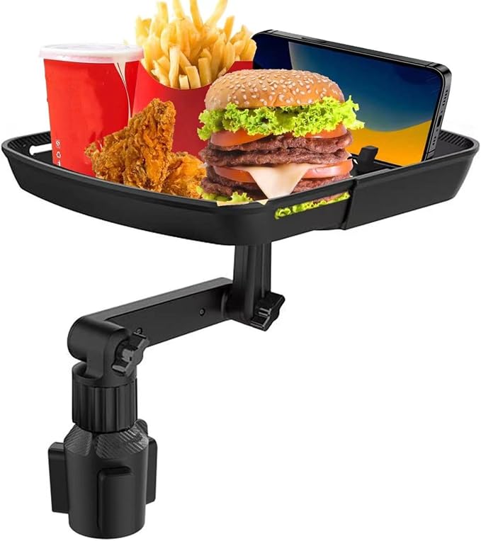 Kelofam Larger Cup Holder Tray, 10 inch Car Food Tray for Eating, Detachable 3 in 1 Car Cup Holder Expander and 360° Rotating Car Cup Holder Tray Table with Phone Holder, Road Trip Essentials by KELOFAMWaterproofPouchBag