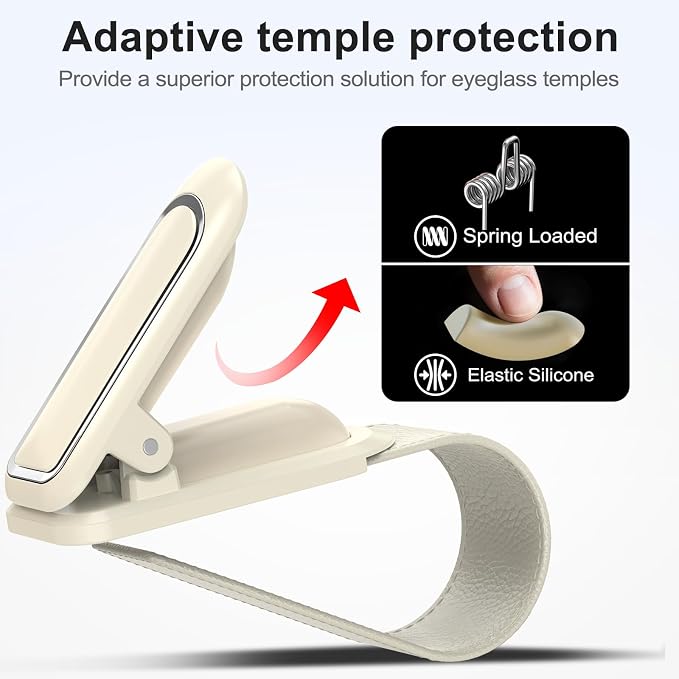 Veharvim Sunglass Holder for Car (2 Pack, One-Handed Operation, Gentle & Secure Hold, Silicone Padded, Universal Fits Sunglass and Car Visor) - Sunglasses Clip for Car Visor (Beige, 2 Pack) - Image 3
