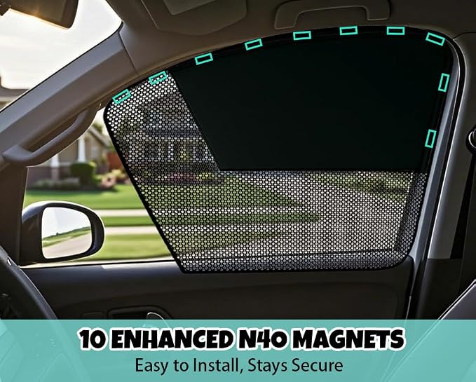Car Window Shades, 2 Pack Magnetic Half Blackout & Half See-Through Car Shades for Side Windows, Front Window Cover Block Heat UV Rays Glare for Driver Passenger - Image 4