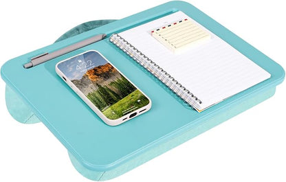 LAPGEAR Compact Lap Desk – Aqua Sky, Fits 14" Laptops | Microbead Cushion, Built-In Pencil Slot, Carry Handle, Fits Standard Letter-Size Paper (8.5" × 11") by LapGear