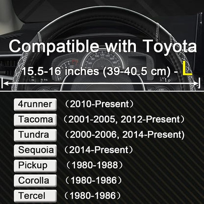 West Llama Customized Auto Car Steering Wheel Cover for Toyota Tacoma,4Runner,Tundra,Sequoia,15.5-16 inch(Diamond Quilted-Black+Gray-Large Size) - Image 2