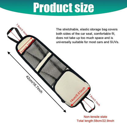 Car Seat Storage Hanging Bag, Car Seat Side Organizer, Multifunctional Cars Mesh Net Pocket, Multi-Pocket Seats Side Storage Interior Accessories Universal for Cars SUV Truck (Ivory White, 1PCS) - Image 2