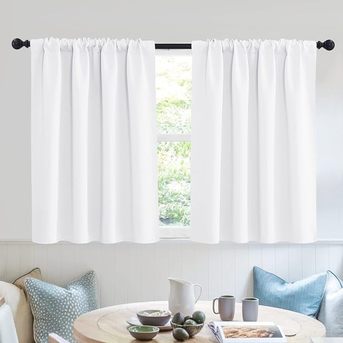 RYB HOME Short Curtains for Small Window Kitchen Bathroom Cafe RV Camper | Sunmmer Heat Light Blocking, Privacy, Energy Saving, For Sunroom Laundry Room Stair Window, W52 x L36, Pure White, 2 Panels by RYBHOME