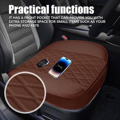 Leather Front Car Seat Covers, Car Bottom Seat Cover, Anti Slip Leather Auto Front Seat Cushion Cover with Storage Pocket, Waterproof Bottom Auto Seats Cushion Pad Mat for Vehicles (Coffee) - Image 3