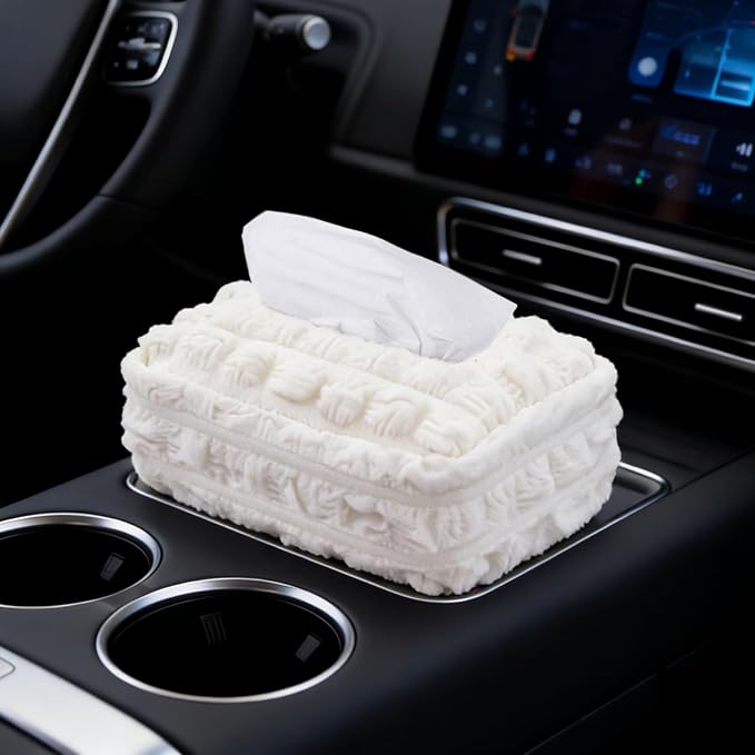 Beige White Car Tissue Holder, Car Standard Tissue Holder, Multi-Functional Car Tissue Boxes, Soft Puff Fabric with Adjustable Elastic Band, Keep Car Tidy, for Sun Visor, Backseat, Armrest by Unknown