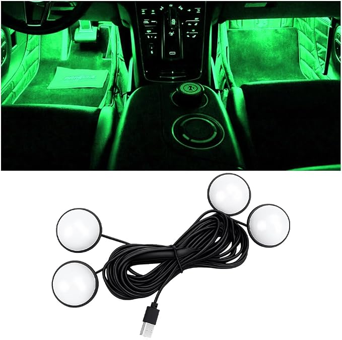 Car Interior LED Lights, 4 in 1 USB Port Automotive Ambient Neon Light Kit, Vehicle Center Console Dashboard Strip Lamps Decoration Accessories, Universal for SUV Truck Sedan (Green) by Unknown