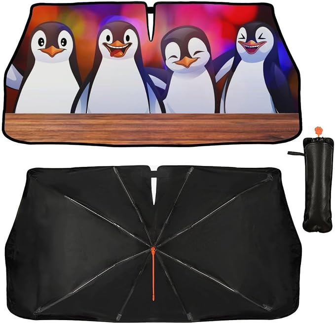 Socira Funny Penguin Car Windshield Sun Shade Umbrella Foldable Sunshade | for Front Window Auto Windshield Sunshade Covers Car Accessories Protect from Sun Rays Heat 57'' X 30'' - Image 9