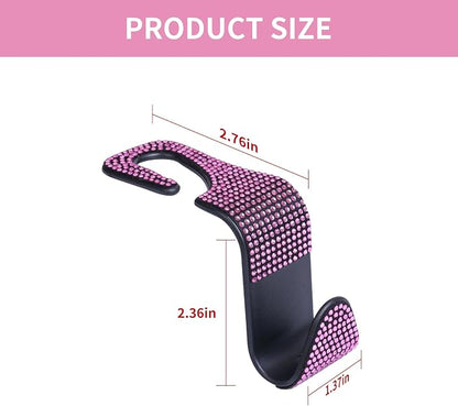 4PCS Bling Car Seat Headrest Hooks, Vehicle Back Seat Purse Handbag Hanging Holder with Crystal Rhinestone, Diamond Storage Organizer Hook,Bling Car Accessories for Women (Pink) - Image 2