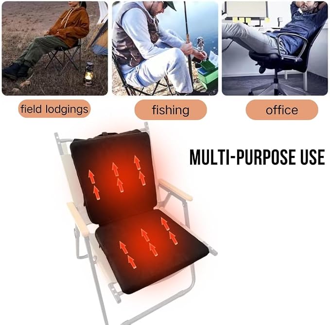 Heated Seat Cushion Foldable Memory Foam Heated Seat Pad with 3 Level Heating for Camping Fishing Office Chair Stadium Seats (Power Supply Not Included) (Artificial Suede)(L-Shape) - Image 2