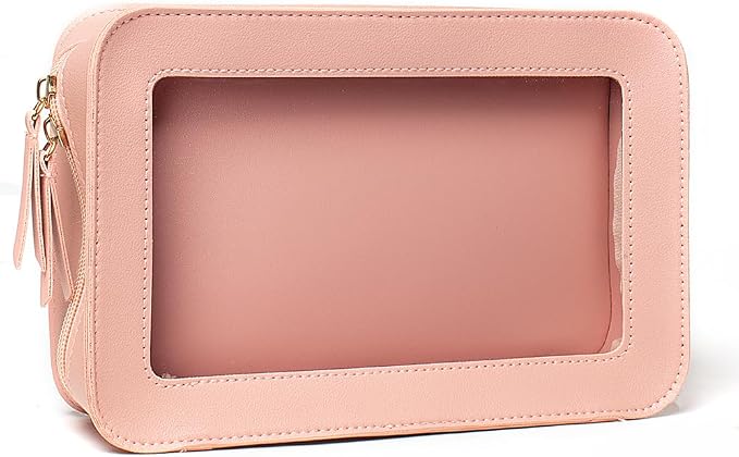 Clear Makeup Bag, Pink Travel Makeup Pouch Toiletry Bag for Women Waterproof Small Cosmetic Bag Case Small Make Up Bag with Zipper Car Organizer Car Essentials for Women Men - Image 2