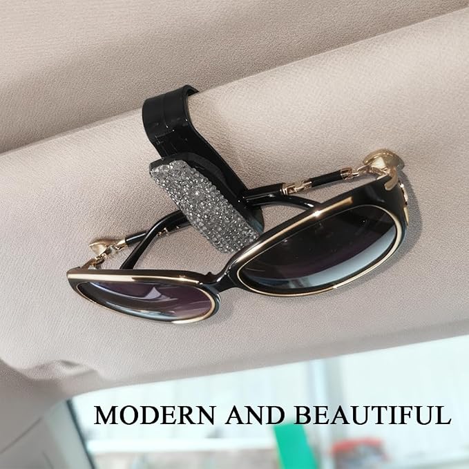 2PCS Bling Rhinestone Car Sun Visor Glasses Holders with Anti-Scratch Sponge, Sunglass Holder for Car, Ticket Card Clip Sunglasses Mount, Auto Eyeglass Hanger Clip for Women Girls (Gray) - Image 7