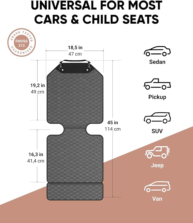 Set Seat Back Organizer & Car Seat Protector Hexy Waterproof & Non-Slip Protector for Child Car Cushion for Leather and Fabric Seats (Gray 2 pcs) - Image 2