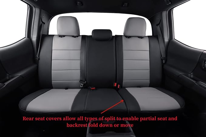 Tacoma Seat Covers Custom Fit for 2005-2011 Toyota Tacoma Double Cab/Crew Cab (Regular Seats),Fully Covered Faux Leather Truck Seat Protector-Full Set(Black/Gray) - Image 4