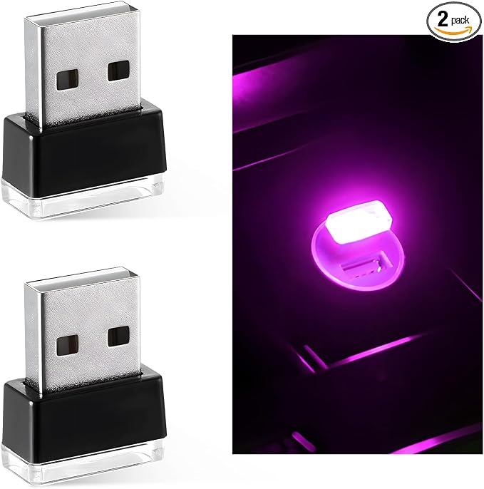 Sun Walker 2 PCS USB LED Car Interior Atmosphere Lamp, Plug-in USB Interface Trunk Ambient Light LED Decoration, Mini Portable Interior Night Lighting Kit for Most Vehicles (Purple) by Unknown