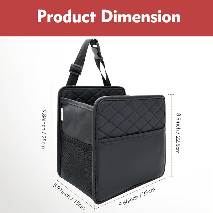 Witaxima Upgrade Car Seat Organizer Backseat with Storage Pockets, Multipurpose Car Organizer Hanging, Car Trash Bag Can,Premium PU Leather Garbage Can 2.14 Gallon Large Capacity, Black. - Image 2
