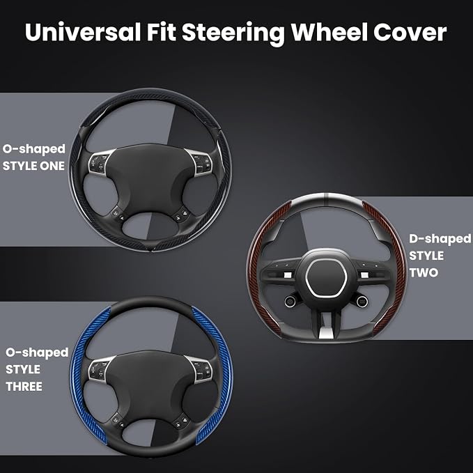 Hiseanllo Carbon Fiber Steering Wheel Cover 3PCS Set – Anti-Slip, Scratch-Resistant, Universal Fit for 14–16 Inch Wheels – Interior Car Accessories for Cars, SUVs, Trucks (Red) - Image 5